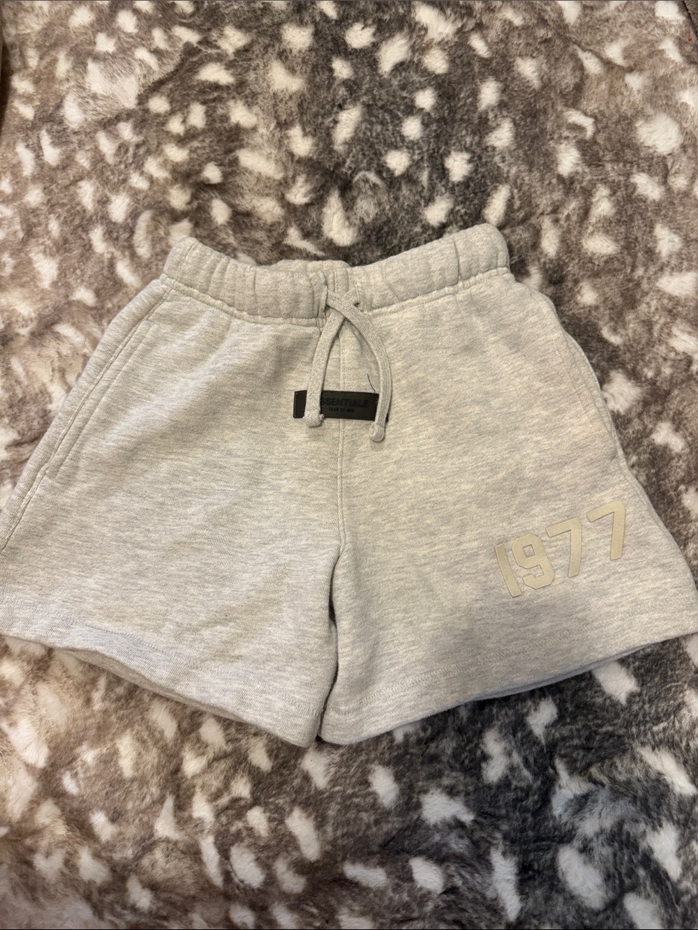 Kids Light Gray Fleece Drawstring Shorts - Fear of God essentials 1977 Detail